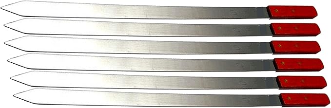 Premium Stainless Steel Barbecue Skewers BBQ Outdoor Grill Skewer stick Barbecue Fork with Solid Wood Handle for Grilling Shish Kebob Koubideh Persian Brazilian Kebab 1" wide + 1 Free Skewer (6pcs)