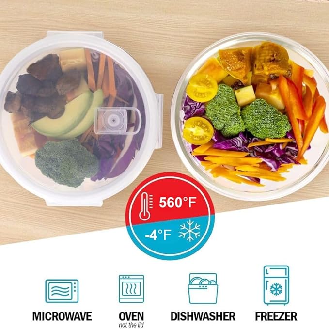 Igluu Meal Prep Glass Containers [5 pack + extra lid] - Glass Food Storage, Microwave, Oven, Freezer & Dishwasher -safe - Airtight Meal Prep Boxes with Snap Lock Steam Vent Lids, BPA-Free (950ml 32oz)