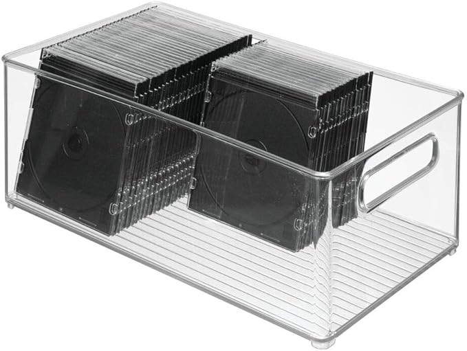 mDesign Deep Plastic Storage Organizer Container Bin, Office Organization for Filing Cabinet, Cupboard, Shelves, and Desk - Holds Notepads, Pens, Pencils, Highlighters, and Staplers - 2 Pack - Clear