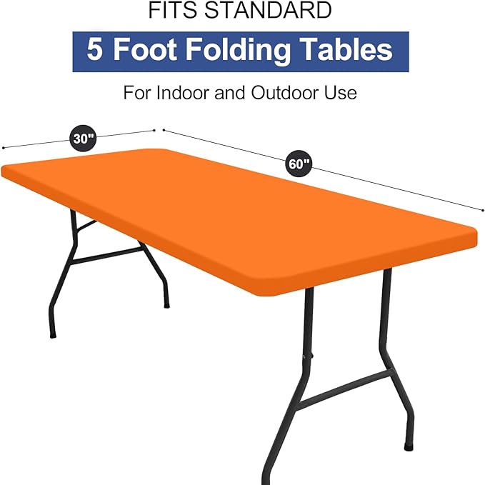 homing Rectangle Table Cloth Cover, Waterproof Polyester Elastic Fitted Tablecloth, Fits for 5 Foot Folding Tables, Washable Table Protector for Picnic, Camping, Outdoor (Orange, 30" x 60")
