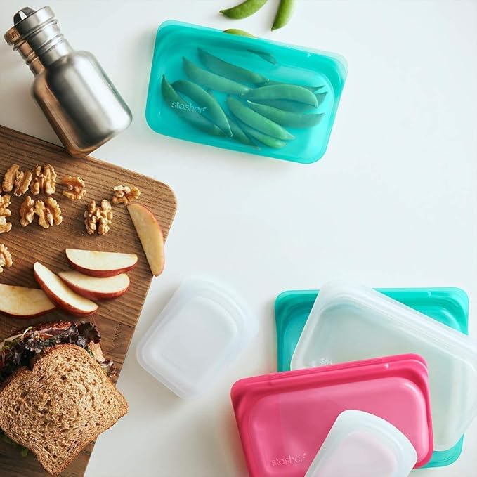 Stasher Premium Silicone Reusable Food Storage Sandwich Bag, Clear, Microwave, Sous Vide, Dishwasher, Oven and Freezer Safe, BPA Free, Leak-free, Eco-friendly, 28 Oz
