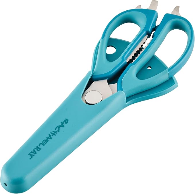 Rachael Ray Professional Multi Shear Kitchen Scissors with Herb Stripper and Sheath, 2 Piece, Agave Blue