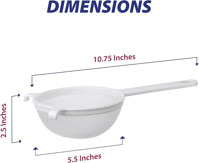 HIC Kitchen Double-Ear Fine Mesh Strainer, BPA-Free, 5.5-Inch, For Sifting Baking Ingredients, Straining, And Draining Soups, Sauces, And Stocks
