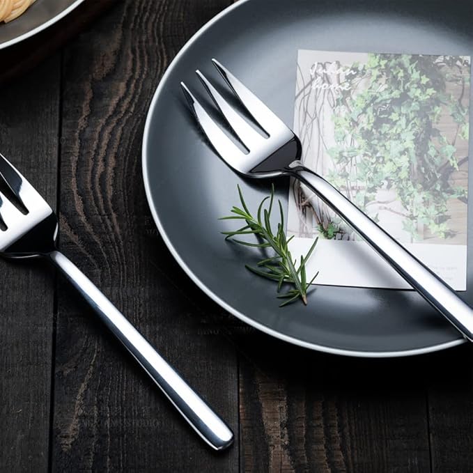 Serving Platters Forks Stainless Steel Buffet 9 inch Utensils Cake Butter Pastry Servers (4 pcs serving forks)