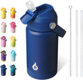 BJPKPK Insulated Water Bottle with Straw Lid, 12oz Thermo Water Bottles, Flex Handle & Non-slip Boot, BPA Free Leak Proof Stainless Steel Metal Thermo, Tumblers, Cups,Klein Blue
