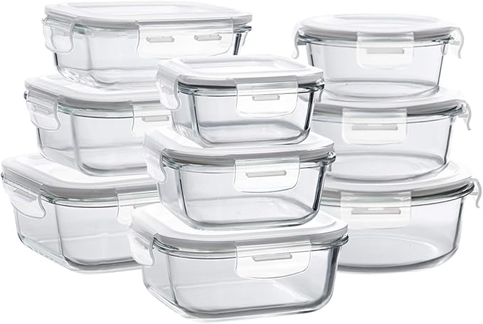 BAYCO Glass Storage Containers with Lids, 9 Sets, Meal Prep Airtight Food Storage Containers for Food Storage with Lids - BPA-Free & Leak Proof