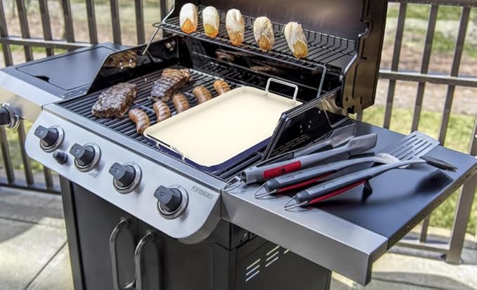 17.7" x 13" Griddle Pan for Gas Grill and Ovens, Stainless Steel Handles, Non Stick Ceramic Griddle Pan Griddle Skillet, PTFE Free PFOA Free, Blue