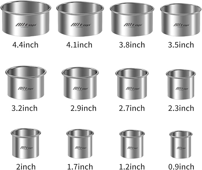 ALLTOP 12 Pcs Round Biscuit Cutter - Stainless Steel Baking Essential Tool for Effortless Circle Cookie Shaping,Pastry,Cake Decoration&Fondant Creation – Precise Cut Utensil for Dumpling,Scone, Donut