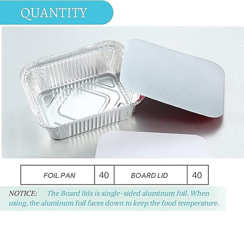 1 Lb Small Aluminum Pans with Lids(40 Pack - 5"×4") Tin Foil Pans Disposable Cookware- Cardboard Lids, for Cooking Baking Party Meal,Takeout Trays - To Go Disposable Food Container