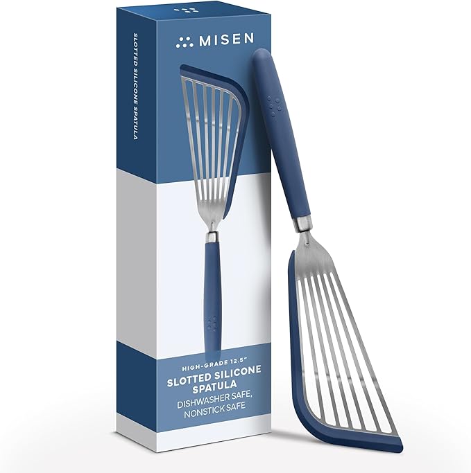 Misen Fish Silicone Spatula - Slotted Turner for Cooking - Perfect for Frying - Heat Resistant - Dishwasher Safe -1mm Thick Flexible Flipper - Soft Silicone Grip Handle for Easy Use