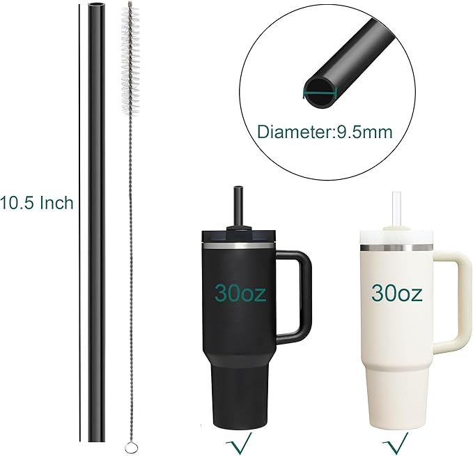 Dakoufish Replacement Straw for Stanley Flowstate 30oz Tumbler,Reusable Straws Compatible with 30oz Stanley Travel Quencher Cup,BPA-Free,Dishwasher Safe-10 Straws With 1 Brush (10.5 Inch)