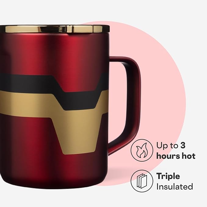 Corkcicle Classic Coffee Mug - Triple Insulated Stainless Steel for Travel - Shatter-Proof Lid - Keeps Drink Hot Over 3 Hours - Holiday Mug Gift - Great for Gifting Warmth - 16 oz - Iron Man