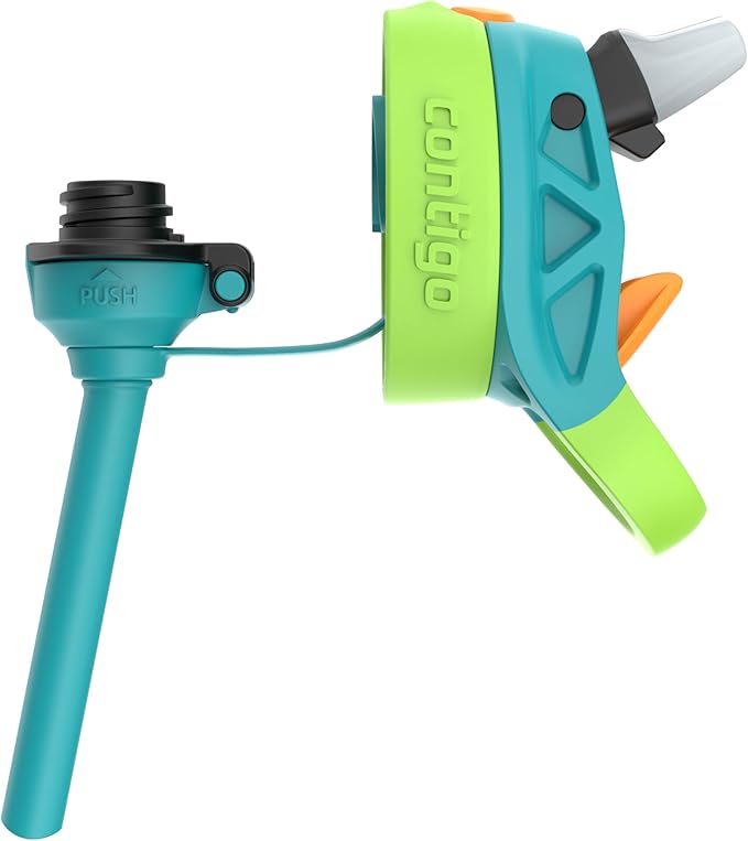 Contigo Aubrey Paw Patrol Leak-Proof Spill-Proof Water Bottle with Autospout, 14oz, Juniper (Dino GFX), Green and Blue