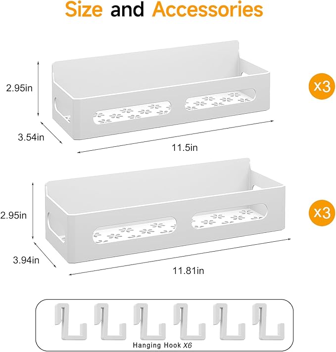 6 Pack Magnetic Spice Rack for Refrigerator, Spice Rack Organizer, Moveable Magnetic Shelf Fridge Organizer with 4 Hooks for Kitchen and Oven Organization, White
