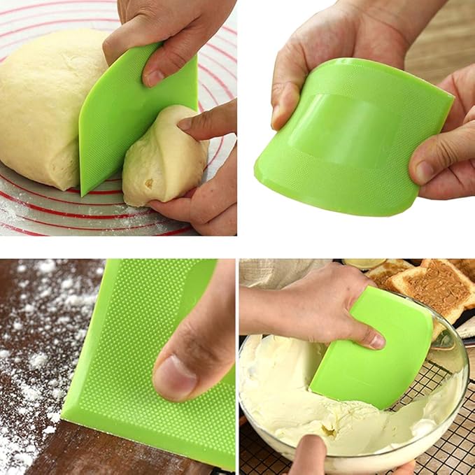 2 Pieces Dough Scraper Bowl Scraper Food-safe Plastic Dough Cutter Flexible Plastic Scraper Practical Bench Scraper Multipurpose Food Scrappers for Bread Dough Cake Fondant Icing, White, Green