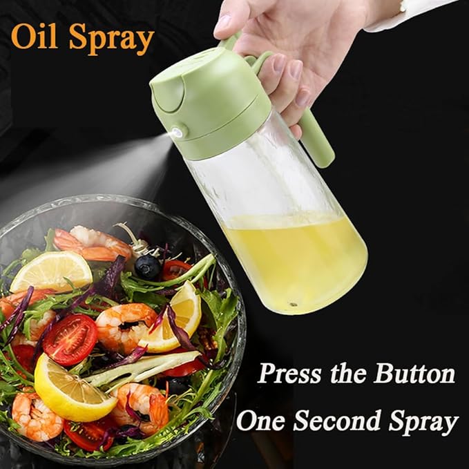 Olive Oil Sprayer Mister for Cooking,2 in 1 Olive Oil Dispenser Bottle for Kitchen,17oz Oil Sprayer for Cooking,Premium Glass Oil Mister Bottle for Air Fryer,Barbecue,Salad,Frying,BBQ (Green 1 Pack)