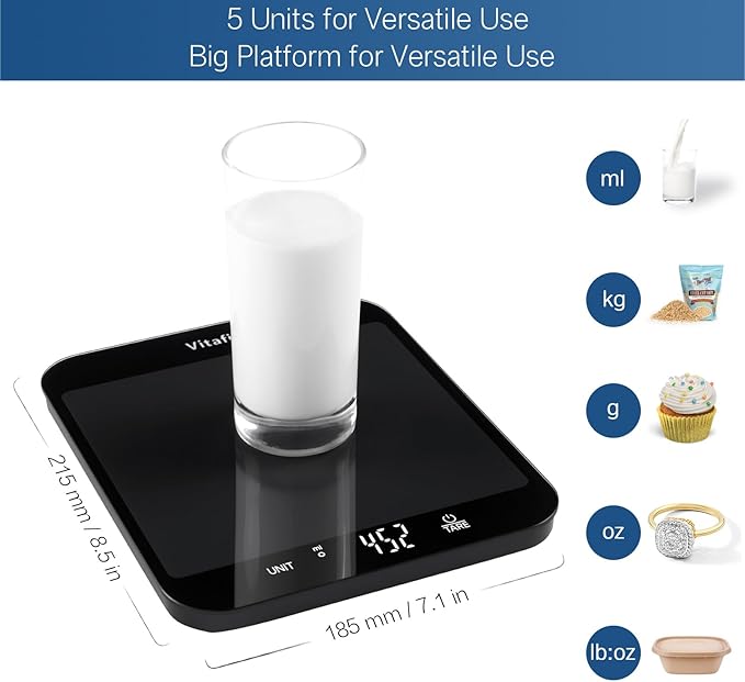 Vitafit 33lb/15kg Food Scale in 1g/0.1oz Precision, High Accuracy Assured by Professional Factory Since 2001, Kitchen Scale for Cooking and Baking, LED Display, Black