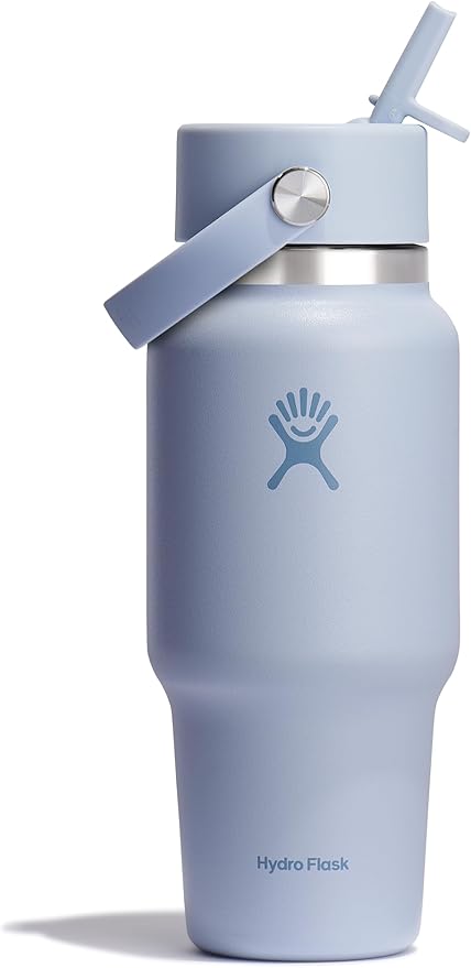 Hydro Flask Travel Water Bottle - Insulated Stainless Steel - Wide Straw Lid, Non Spill, Leakproof in 24 Oz Surf Blue