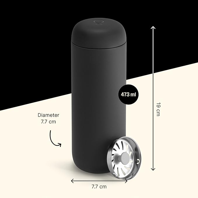 Fellow 16 oz Carter Move Travel Mug - Vacuum-Insulated Stainless Steel Travel Coffee Mug - Coffee Tumbler with Ceramic Interior and Splash Guard - Matte Black