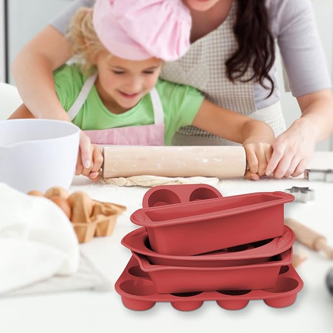 Economical 7in1 Nonstick Silicone Baking Cake Pan Cookie Sheet Molds Tray, Heat Resistant Bakeware Tools for Muffin Loaf Bread Pizza Cupcake