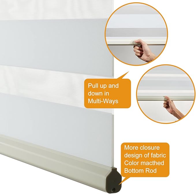 Persilux Cordless Zebra Blinds for Windows Free-Stop Roller Windows Shades (35" W X 64" H, Cream) Dual Layer Light Control for Day and Night, Light Filtering Sheer Shades for Home, Easy to Install