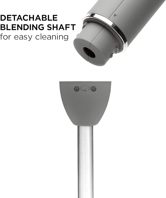 Chefman Immersion Stick Hand Blender with Stainless Steel Blades, Powerful Electric Ice Crushing 2-Speed Control Handheld Food Mixer, Purees, Smoothies, Shakes, Sauces & Soups, Grey