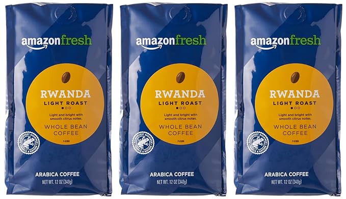 Amazon Fresh, Rwanda Whole Bean Coffee, Light Roast, 12 Ounce (Pack of 3)