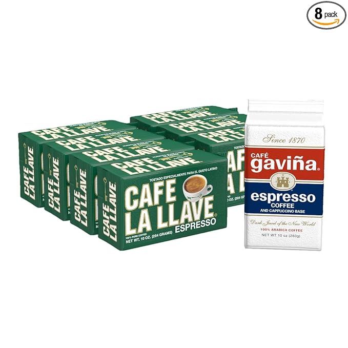 Cafe La Llave Cuban-Style Espresso Dark Roast Ground Coffee, 8-Pack (7 x 10 oz + 1 Bonus Cafe Gaviña), Rich and Bold