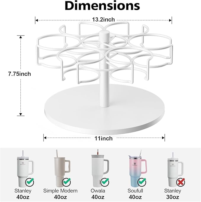 Water Bottle Organizer for Stanley 40 oz, Rotating Stanley Cup Organizer Holder, Tumbler Organizer Holder, Stanley Cup Accessories, Easy to Install, White（Patented Product）