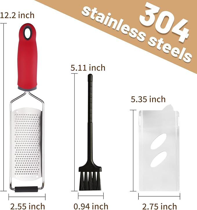 Cheese Grater Lemon Zester, Stainless Steel Grater Citrus Zester Tool for Parmesan Cheese Lemon, Ginger, Cheese, Nutmeg, Potato, Chocolate and Garlic, With Protective Cover-Red