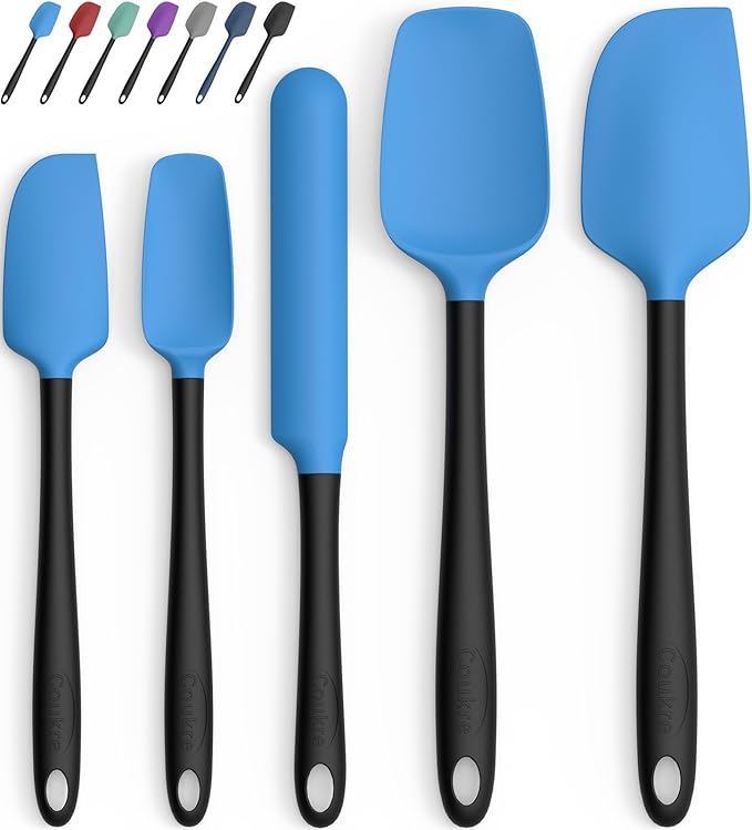 Coukre Silicone Spatula Set of 5,High Temperature Resistant, Food Grade Silicone, Dishwasher Safe, for Baking, Cooking (Blue Black)