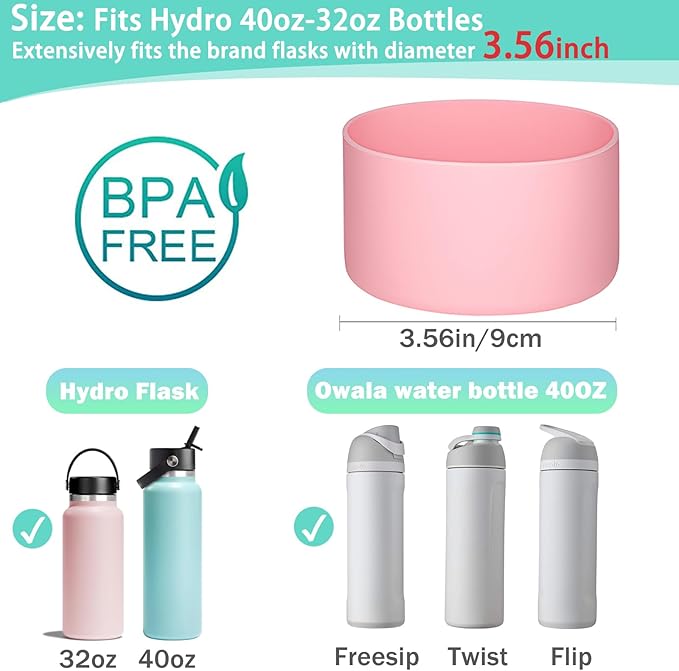 WK IEASON Protective Silicone Base Boot for Hydro Flask 32OZ 40OZ Wide Mouth, Anti-Slip Silicone Sleeve Cover Bumper for Owala 40OZ Freesip/Flip/Twist Water Bottle-3.56inch Bottom Diameter