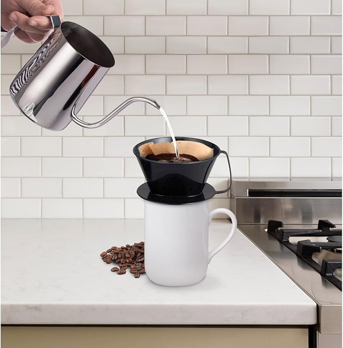 Fino Pour-Over Coffee Brewing Filter Cone, Number 4-Size, Black, Brews 8 to 12-Cups, Set of 1