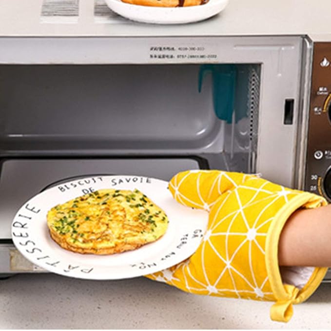 Oven Mitts and Potholders BBQ Gloves-Oven Mitts and Pot Holders with Recycled Infill Silicone Non-Slip Cooking Gloves for Cooking Baking Grilling (4-Piece Set,Yellow)
