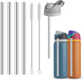 4Pcs Replacement Stainless Steel Straws Compatible with Owala Water Bottle 24oz 32oz Reusable Straws with 2 Cleaning Brushes Metal Straw Replacement Compatible with Owala Freesip (21cm for 24-32oz)