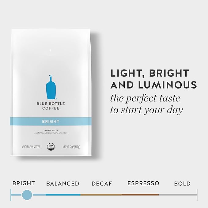 Blue Bottle Whole Bean Organic Coffee, Bright, Light Roast, 12 Ounce Bag (Pack of 6)