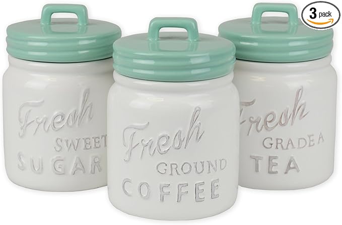 DII Kitchen Accessories Collection Ceramics, Jar Canister Set, Aqua, 3