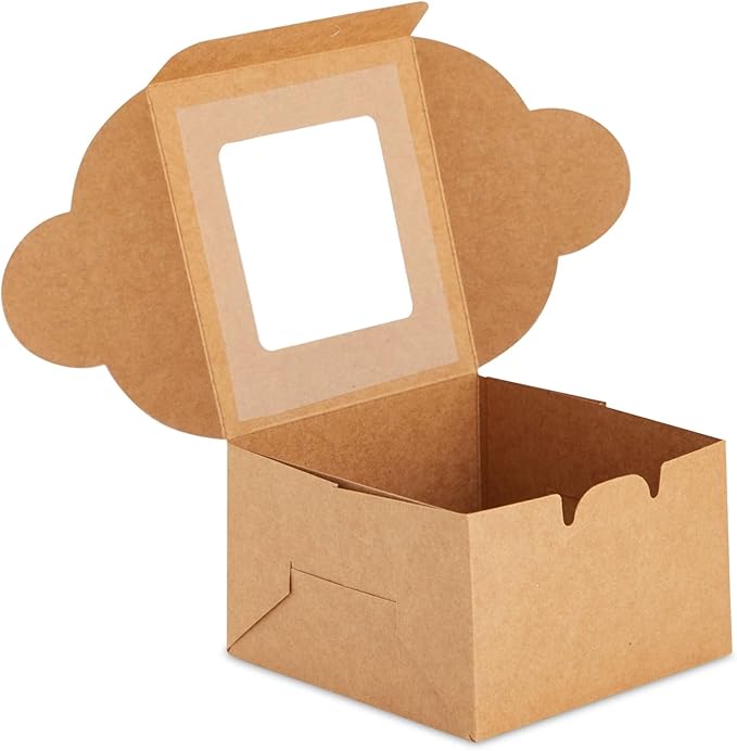 Juvale Cookie Boxes with Window - 50 Pack, 4 x 4 x 2.5 in Brown Cardboard - Pastry Containers & Cupcake Box for Baked Goods Packaging - Mini Treat Holders