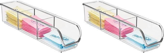 iDesign Plastic Packet Organizer Kitchen Storage Containers for Sugar, Salt, Pepper, Sweeteners, Tea Bags, Spices, The Linus Collection, 1 Count (Pack of 2), Clear