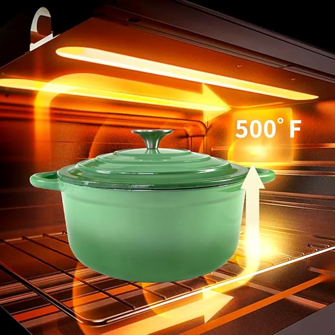 Dutch Oven,Cast Iron Dutch Ovens,Dutch Oven Pot with Lid,4.5 QT Enamel Dutch Pot,Dutch Ovens with Dual Handles,Cast Iron Pot for Braiser,Cooking,Gifts for Family,Green