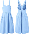 Uaussi Cotton Linen Apron Cross Back Work Apron for Women with Pockets Pinafore Dress X Cross Halter Apron for Chef Gardening