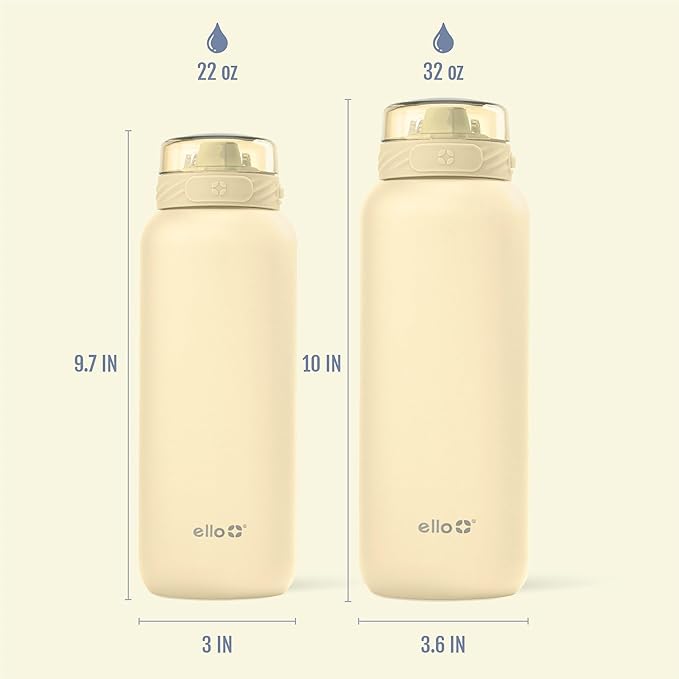 Ello Cooper 22oz Stainless Steel Water Bottle Vacuum Insulated with Straw and Carry Handle, Leak Proof Locking Lid with Soft Silicone Spout, Dishwasher Safe, Butter Yellow
