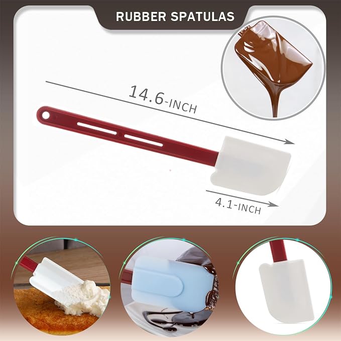 Silicone Rubber Spatulas Pack of 2, Rubber Baking Spatuals 14-Inch, Silicone Spatula for Baking Resistant to High Heat, Nonstick Butter Scrapers Dishwasher Safe
