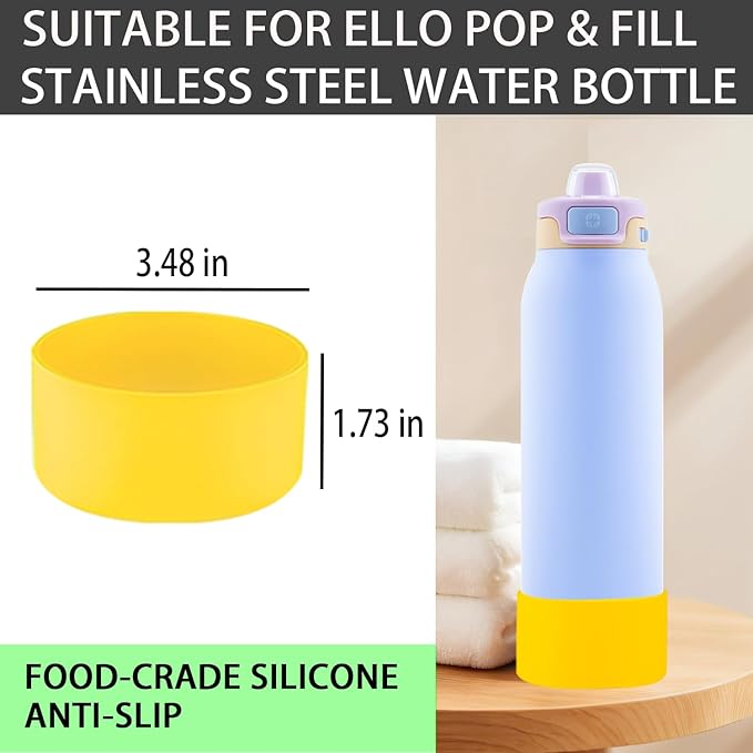 2 PCS Silicone Bottom for Ello Pop 32 OZ Water Bottle, Water Boot for Ello Pop,Avoid Scratches and Noise (Yellow, 320z)