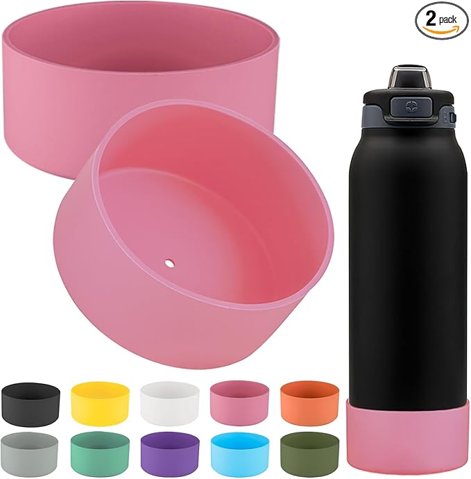2 PCS Silicone Bottom for Ello Pop 32 OZ Water Bottle, Water Boot for Ello Pop,Avoid Scratches and Noise (Rose Red, 320z)