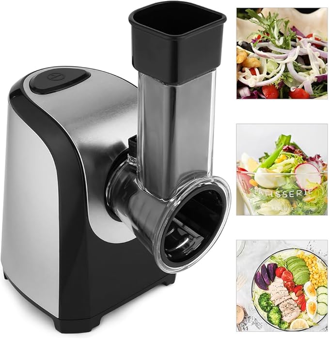 Electric Cheese Grater, Professional Electric Slicer Shredder, 150W Cheese Grater/Chopper Salad Maker, Shredder for Home Kitchen Use with One-Touch Control | 5 Free Attachments