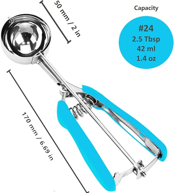 Ice Cream Scoop, 18/8 Stainless Steel Cookie Scoop, Cookie Scoops for Baking, 2.5Tbsp/42ml/1.4 oz Cookie Dough Scoop, Ice Cream Scooper with Trigger Release, Cookie Scooper for Baking(Blue)