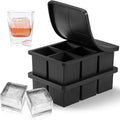 Nax Caki Large Ice Cube Tray with Lid Pack of 2, Stackable 2 Inch Big Silicone Square Ice Cube Mold for Whiskey Cocktails Bourbon Soups Frozen Treats, BPA Free
