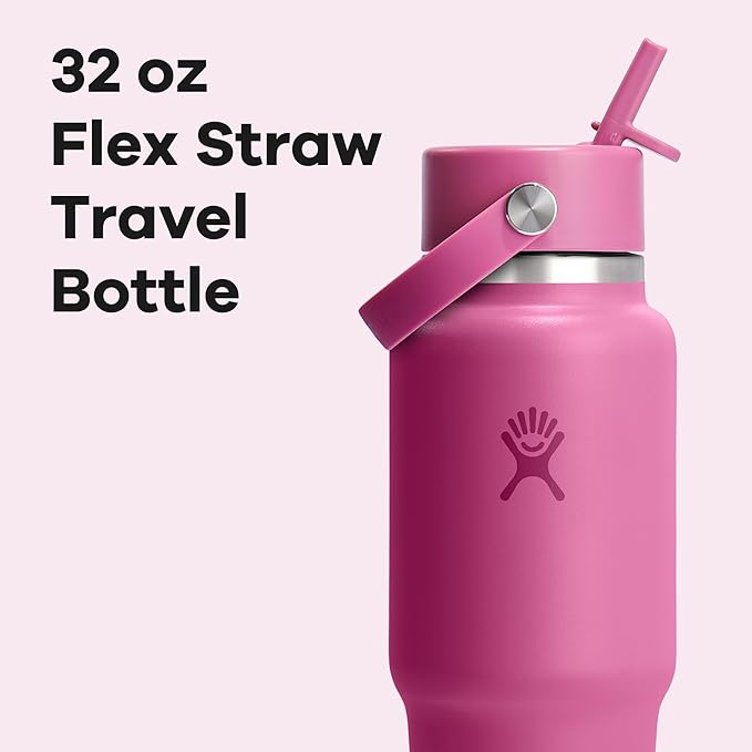Hydro Flask Travel Water Bottle - Insulated Stainless Steel - Wide Straw Lid, Non Spill, Leakproof in 32 Oz Reef Pink