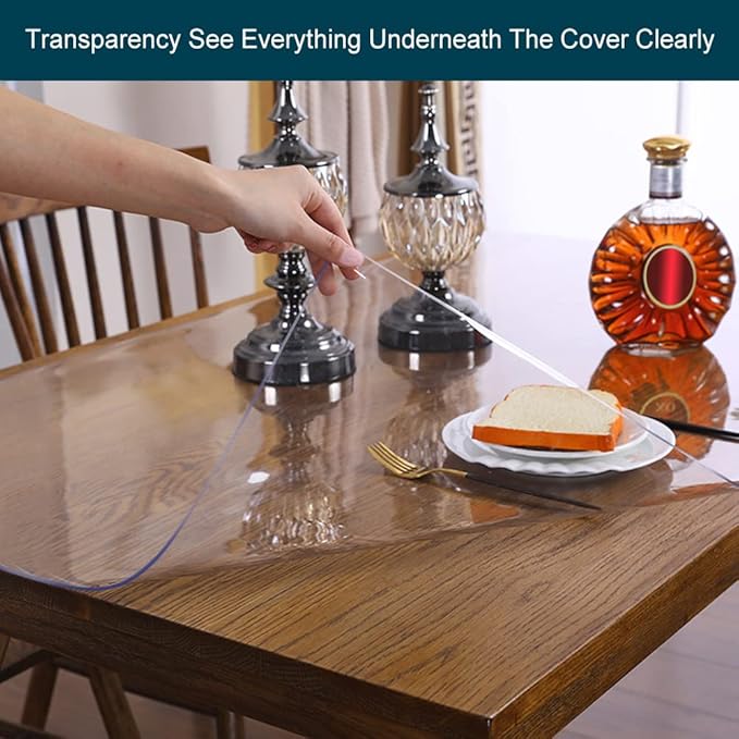 Wadrac Custom Multisize 1.5mm Thick Frosted PVC Table Cover Protector Waterproof Rectangular Protective Table Pad for Console Table Media Stand/Wood Dresser Bench Counter Tops 19x63 Inch Waterproof